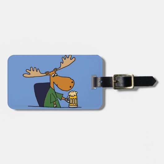Funny Moose Drink Cartoon van bier Bagagelabel (Voorkant horizontaal)