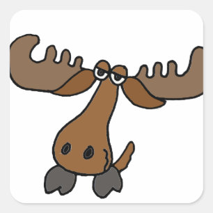 Funny Moose Head Cartoon Vierkante Sticker