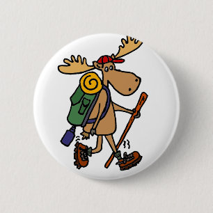 Funny Moose Hiker Ronde Button 5,7 Cm