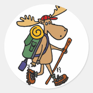 Funny Moose Hiker Ronde Sticker