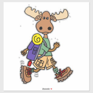 Funny Moose Hiking Cartoon Sticker