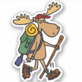 Funny Moose Hiking Cartoon Sticker (Voorkant)