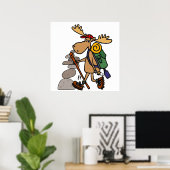Funny Moose Hiking met Caïro-Cartoon Poster (Thuiskantoor)