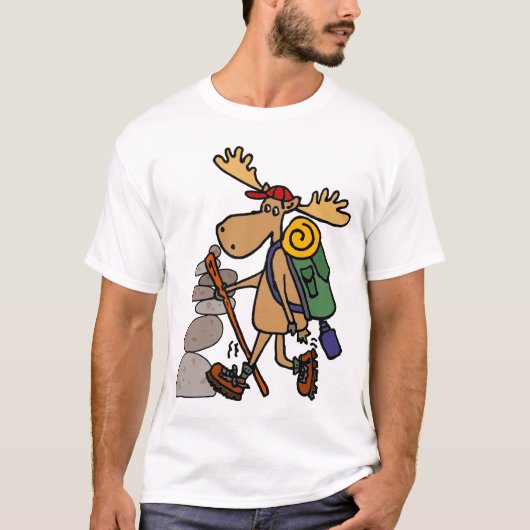 Funny Moose Hiking met Caïro Cartoon T-shirt (Voorkant)