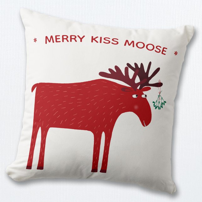 Funny Moose Holiday Kussen (Merry Kiss Moose funny festive pillow)