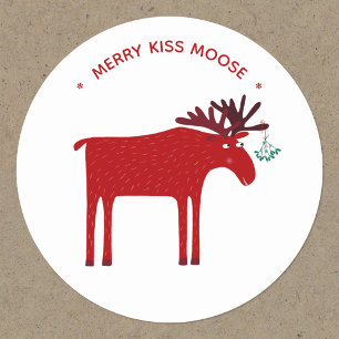 Funny Moose Holiday Ronde Sticker