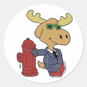 Funny Moose in blauw pak achtergrondkleur kiezen Ronde Sticker