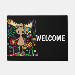 Funny Moose in Flower Garden Art Abstract Deurmat