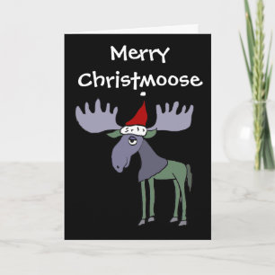 Funny Moose in Santa Hat Feestdagen Kaart