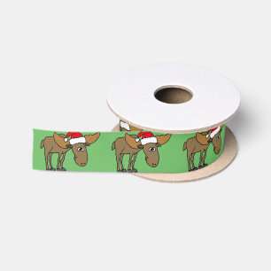Funny Moose in Santa Hat-kerstlintje Lint