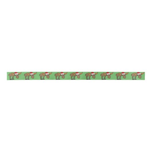 Funny Moose in Santa Hat-kerstlintje Lint (Voorkant)