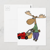 Funny Moose Mowing Lawn Cartoon Briefkaart (Voorkant / Achterkant)