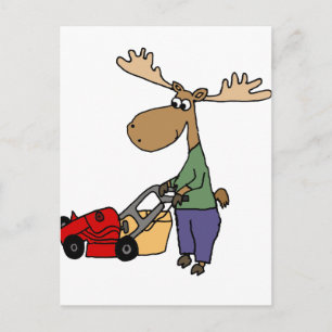 Funny Moose Mowing Lawn Cartoon Briefkaart