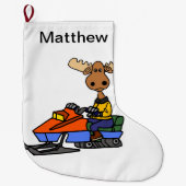 Funny Moose Snowmobiling Grote Kerstsok (Voorkant)