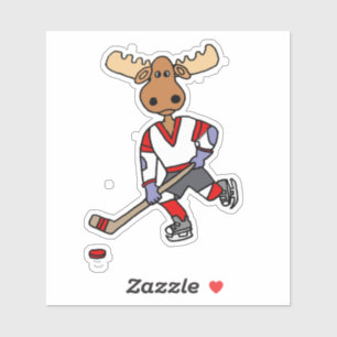 Funny Moose Spelen Ice Hockey Cartoon Sticker