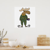Funny Moose Wearing Polka Dot Pajamas Poster (Keuken)