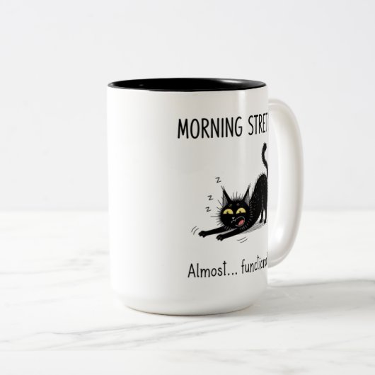 Funny Morning Stretch Almost Functional Cat Mug (Devant droit)