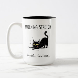 Funny Morning Stretch Almost Functional Cat Mug Tweekleurige Koffiemok