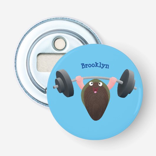 Funny mossel die cartoon illustreren button flesopener (Voorkant)