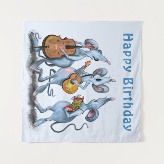 Funny Mouse Band Tapestry Happy Birthday To You Wandkleed (Voorkant (horizontaal))