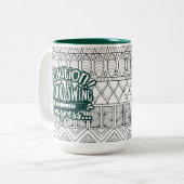 Funny Mug: Attentie Mood Swing in Progress Green Tweekleurige Koffiemok (Voorkant links)