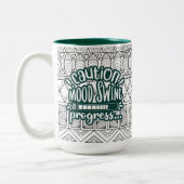 Funny Mug: Attentie Mood Swing in Progress Green Tweekleurige Koffiemok (Links)