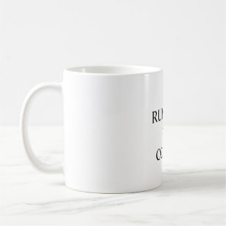 Funny mug states "RUNNING ON COFFEE"