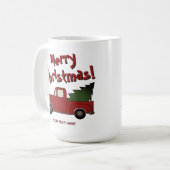 Funny mug with old red truck and Christmas tree (Devant gauche)