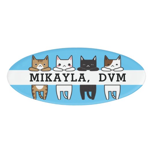 Funny Multicolor Cat Lijst blauw Naambadge (Voorkant)