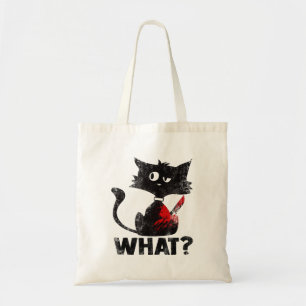 Funny Murderous Black Cat What with Knife Horwee Tote Bag