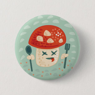 Funny Mushroom Food Character Weird Oddity Ronde Button 5,7 Cm