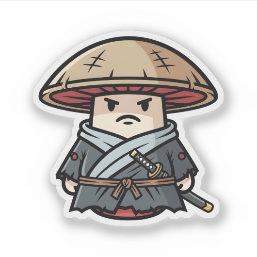 Funny Mushroom Ronin Wandering Samurai Illustratio Sticker (Voorkant)