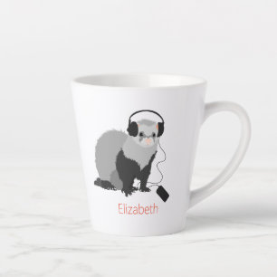 Funny Music Lover Ferret met hoofdtelefoon а mij Latte Mok