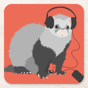 Funny Music Lover Ferret Vierkante Kartonnen Onderzetter