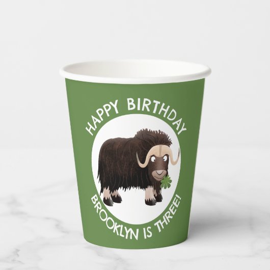 Funny musk ox cartoon gepersonaliseerd papieren bekers (Achterkant)