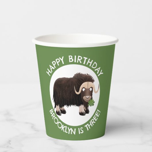 Funny musk ox cartoon gepersonaliseerd papieren bekers (Voorkant)