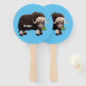 Funny musk ox cartoon illustratie handwaaier (Voorkant en achterkant)