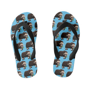 Funny musk ox cartoon illustratie kinder teenslippers