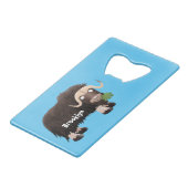Funny musk ox cartoon illustratie kredietkaart flessenopener (Voorkant Gekanteld)