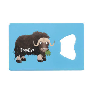 Funny musk ox cartoon illustratie kredietkaart flessenopener