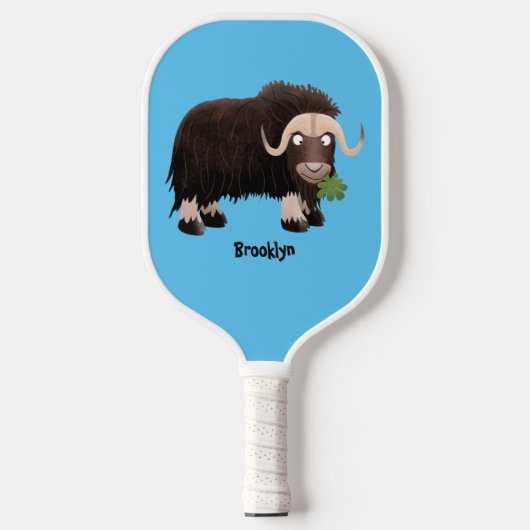 Funny musk ox cartoon illustratie  pickleball paddle (Voorkant)