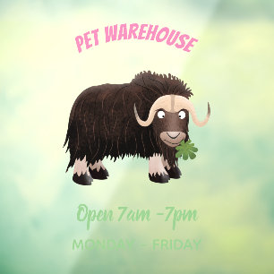 Funny musk ox cartoon illustratie raamsticker