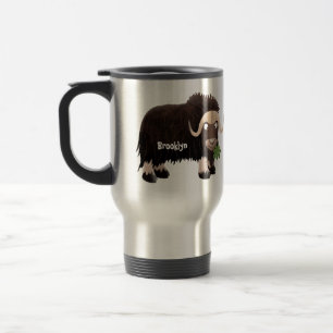 Funny musk ox cartoon illustratie reisbeker