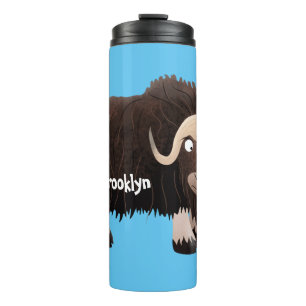 Funny musk ox cartoon illustratie thermosbeker