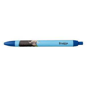 Funny musk ox cartoon illustratie zwarte inkt pen