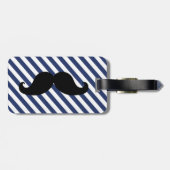 FUNNY MUSTACHE BAGAGELABEL | BLAUWE STRIPES (Achterkant horizontaal)