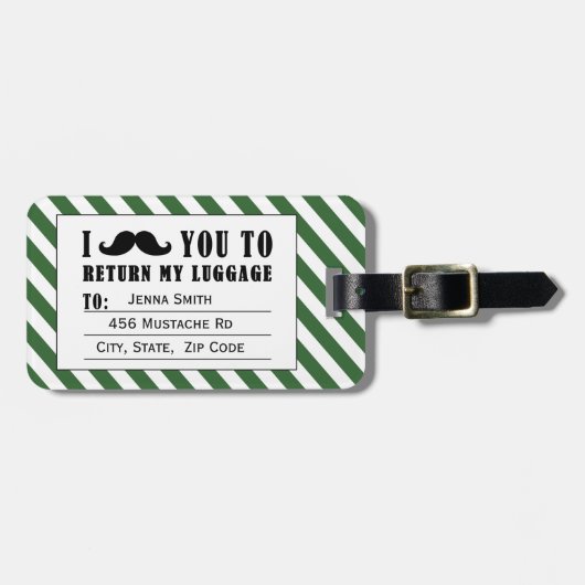 FUNNY MUSTACHE BAGAGELABEL | GROENSE STRIPES (Voorkant horizontaal)