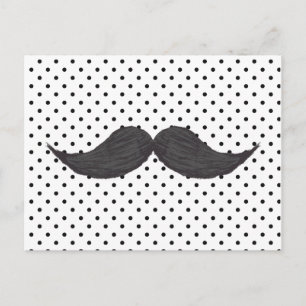 Funny Mustache Drawing And Black Polka Dots Briefkaart