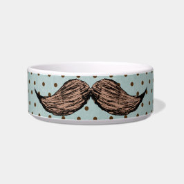 Funny Mustache Drawing and Brown Polka Dots Voerbakje