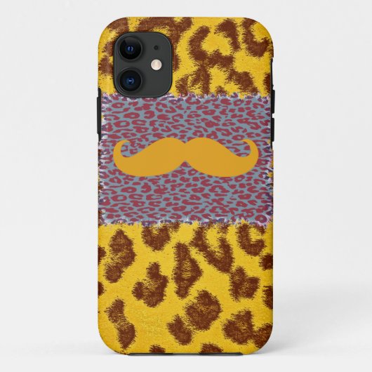 Funny Mustache en Leopard Print Case-Mate iPhone Case (Achterkant)